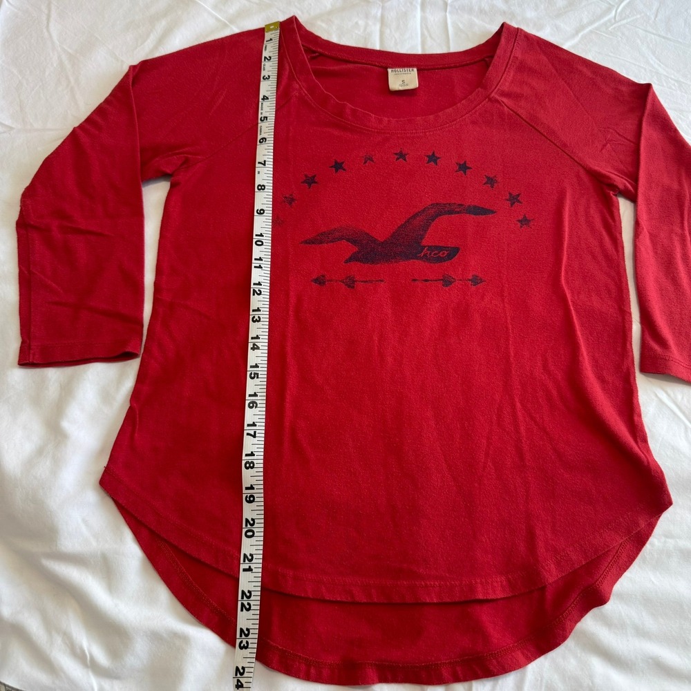 Hollister Womens Red 3/4 Sleeve Graphic T-Shirt Y2K Seagull Logo Size S - Picture 5 of 10